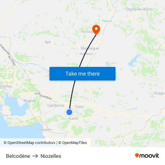 Belcodène to Niozelles map