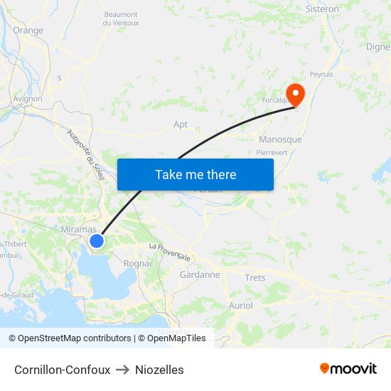 Cornillon-Confoux to Niozelles map