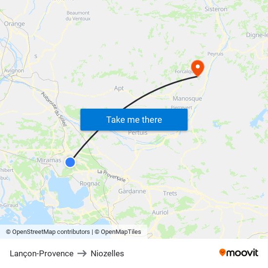 Lançon-Provence to Niozelles map