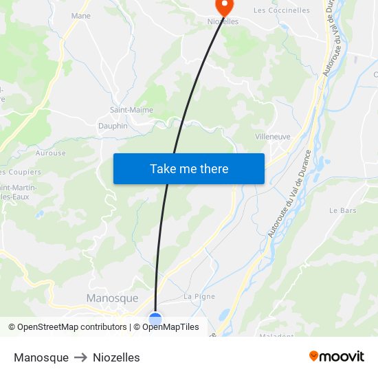 Manosque to Niozelles map