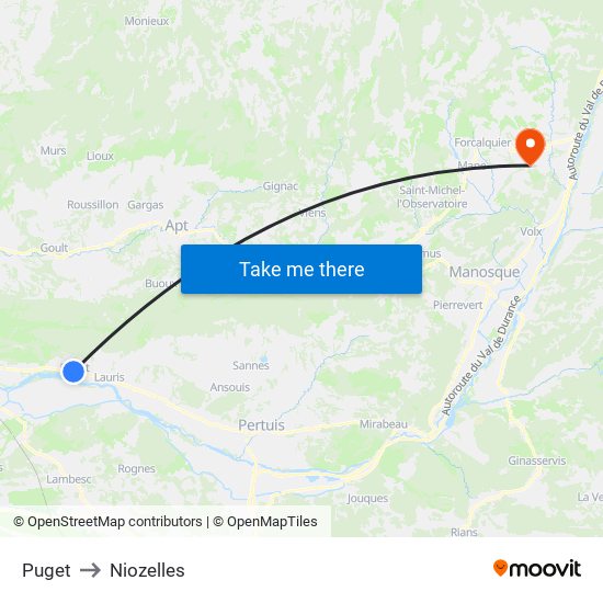 Puget to Niozelles map