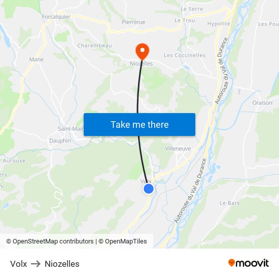 Volx to Niozelles map