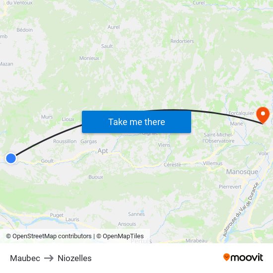 Maubec to Niozelles map