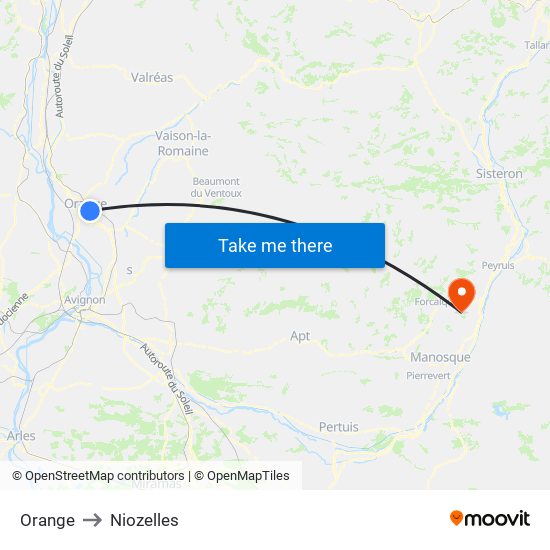 Orange to Niozelles map