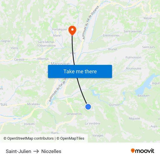 Saint-Julien to Niozelles map