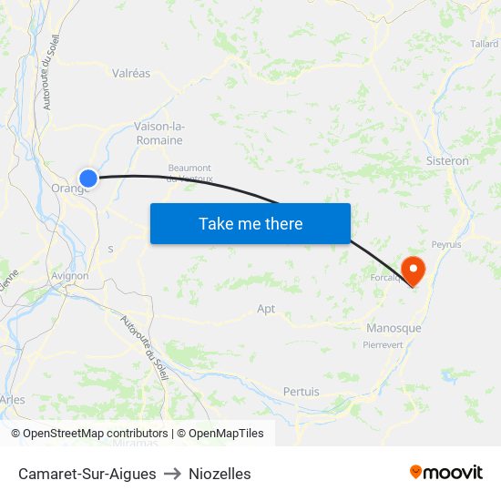 Camaret-Sur-Aigues to Niozelles map