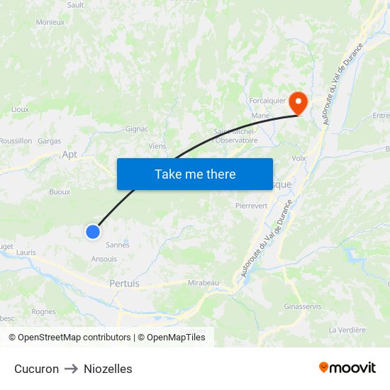 Cucuron to Niozelles map
