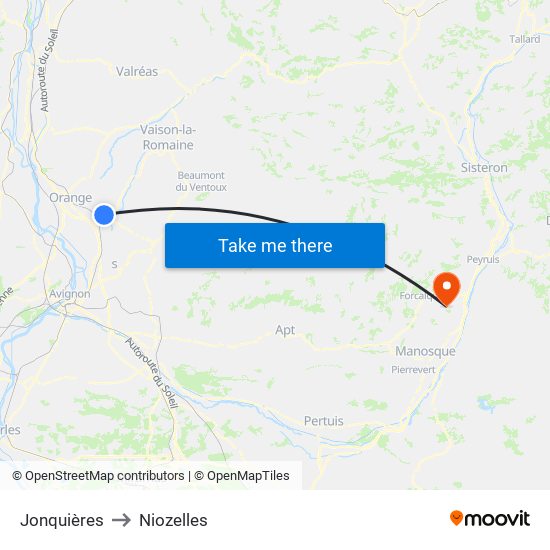 Jonquières to Niozelles map