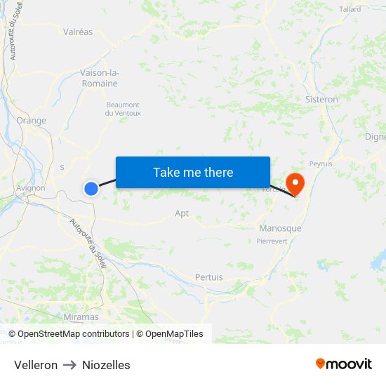 Velleron to Niozelles map