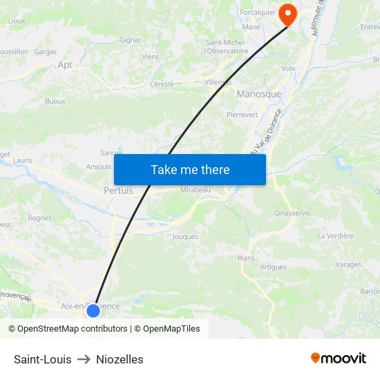 Saint-Louis to Niozelles map
