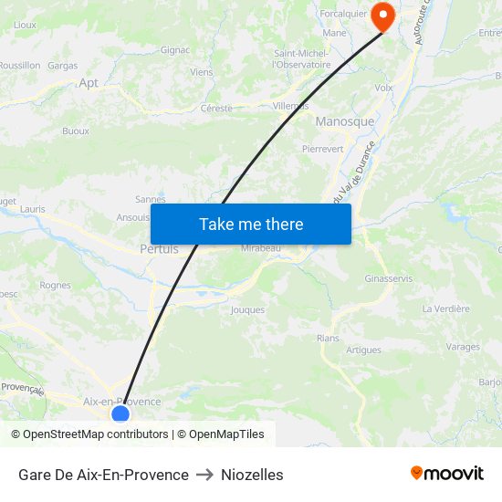 Gare De Aix-En-Provence to Niozelles map