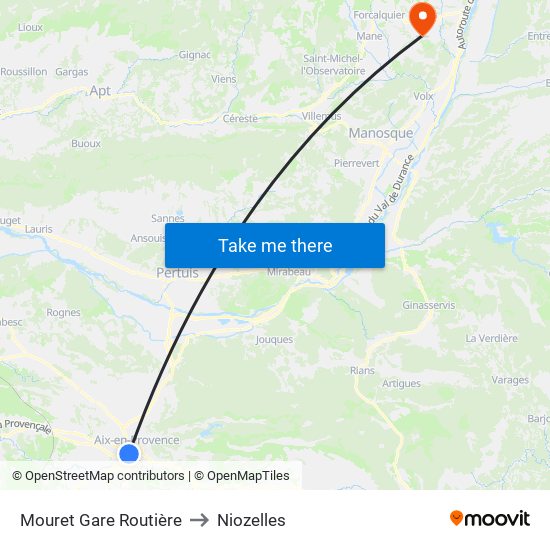 Mouret Gare Routière to Niozelles map