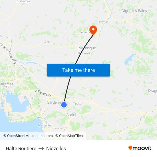 Halte Routière to Niozelles map