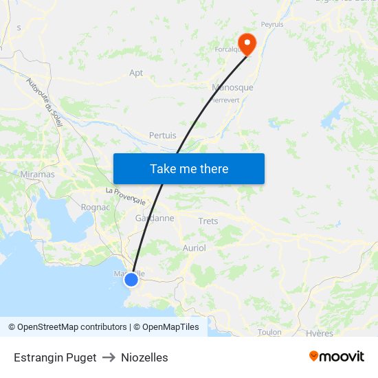 Estrangin Puget to Niozelles map