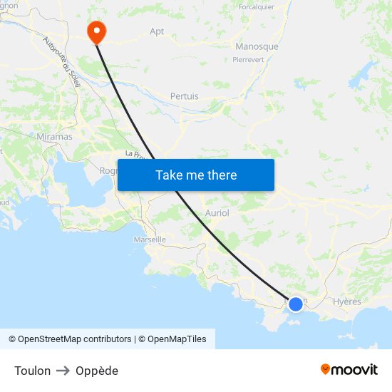 Toulon to Oppède map