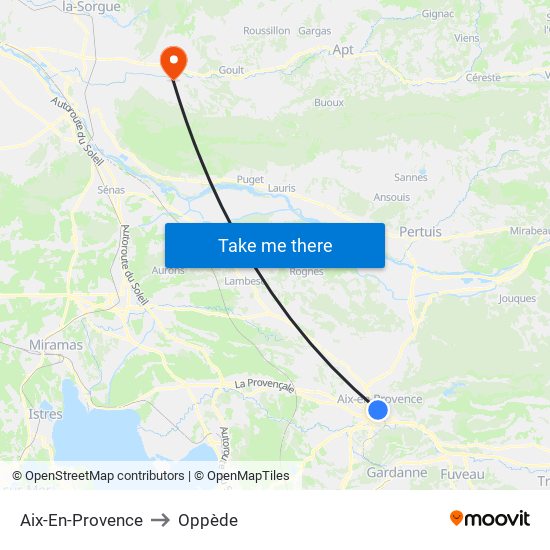Aix-En-Provence to Oppède map