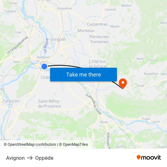 Avignon to Oppède map