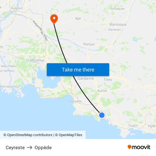 Ceyreste to Oppède map
