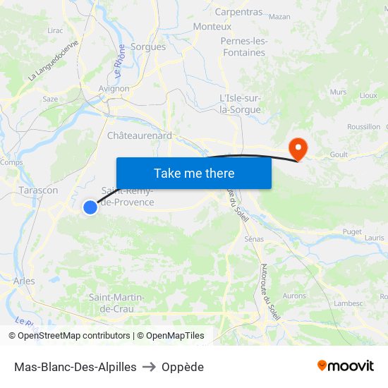Mas-Blanc-Des-Alpilles to Oppède map