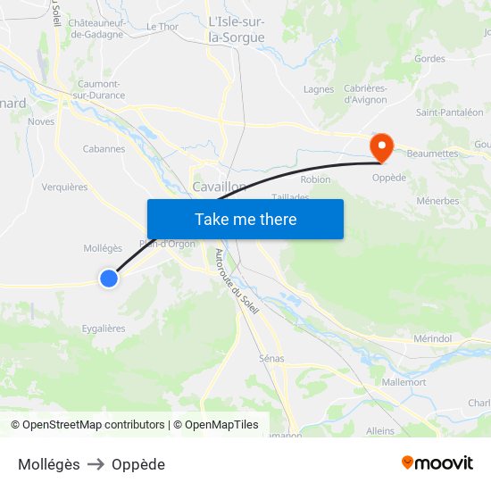 Mollégès to Oppède map