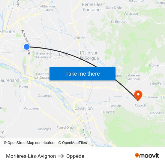 Morières-Lès-Avignon to Oppède map
