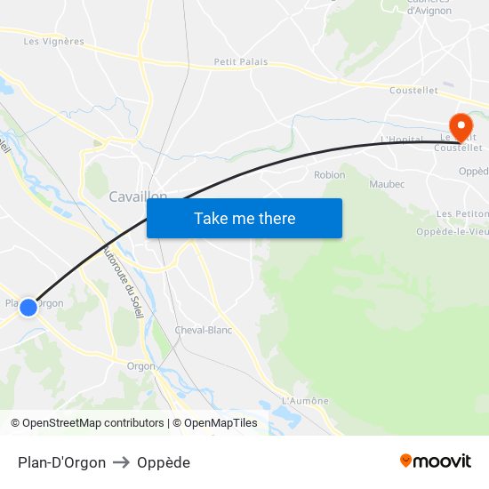 Plan-D'Orgon to Oppède map