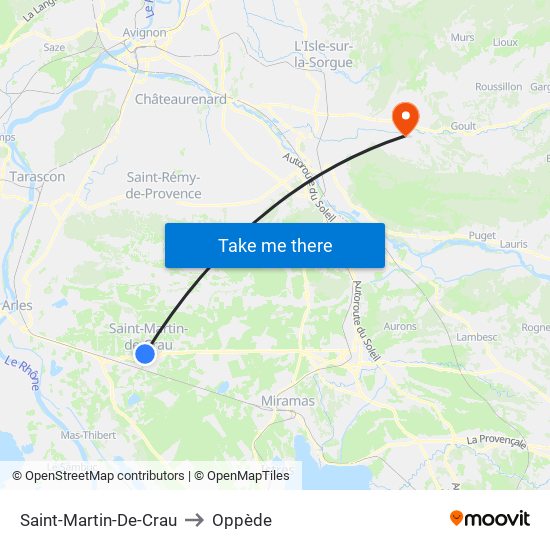 Saint-Martin-De-Crau to Oppède map