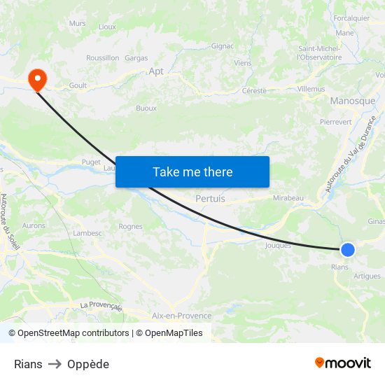 Rians to Oppède map