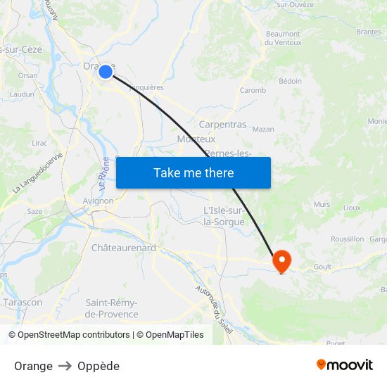 Orange to Oppède map