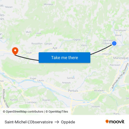 Saint-Michel-L'Observatoire to Oppède map