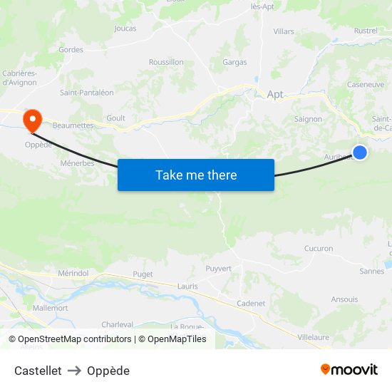 Castellet to Oppède map