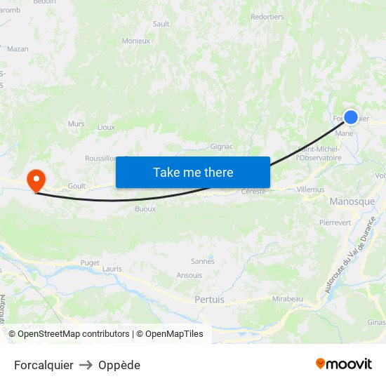 Forcalquier to Oppède map