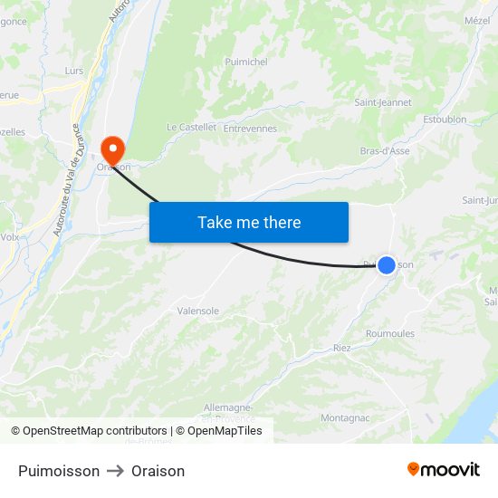 Puimoisson to Oraison map