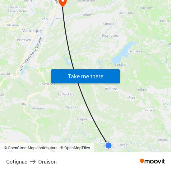 Cotignac to Oraison map