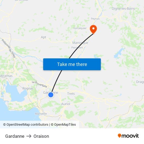 Gardanne to Oraison map