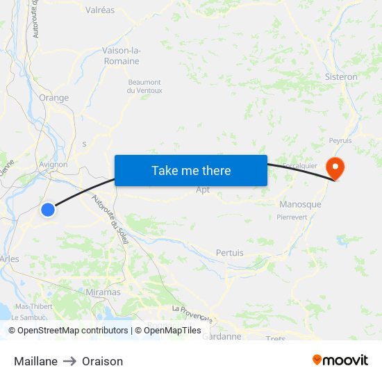 Maillane to Oraison map