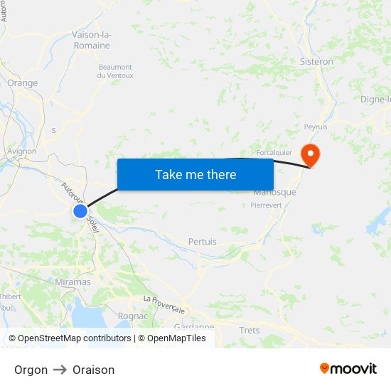 Orgon to Oraison map