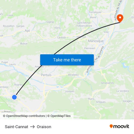 Saint-Cannat to Oraison map