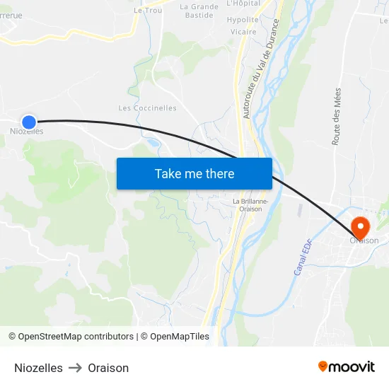 Niozelles to Oraison map