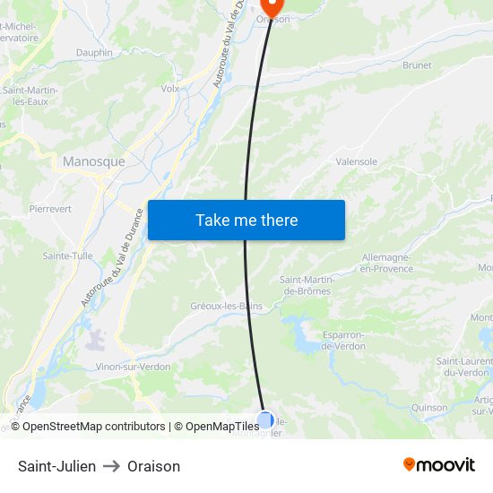 Saint-Julien to Oraison map