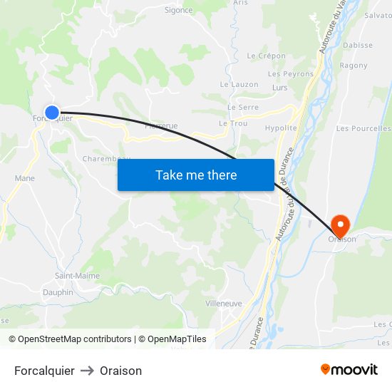 Forcalquier to Oraison map