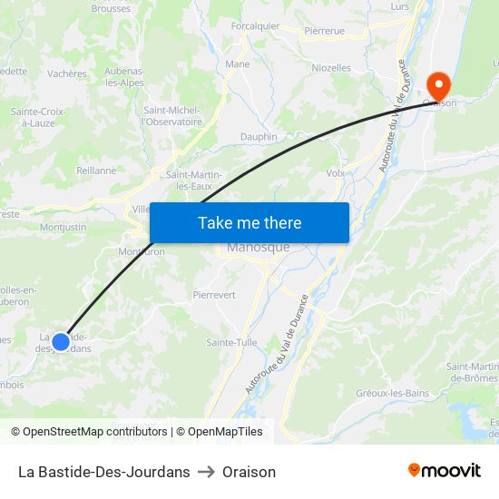 La Bastide-Des-Jourdans to Oraison map
