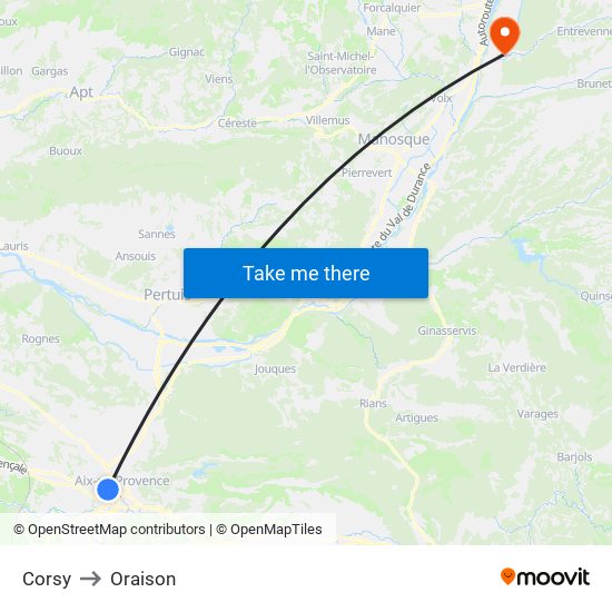 Corsy to Oraison map