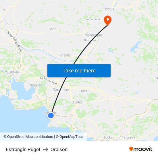 Estrangin Puget to Oraison map