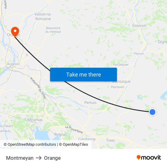 Montmeyan to Orange map