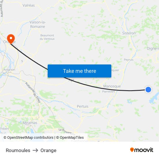 Roumoules to Orange map