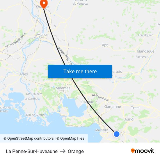La Penne-Sur-Huveaune to Orange map