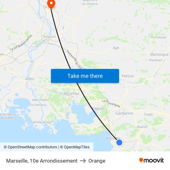 Marseille, 10e Arrondissement to Orange map