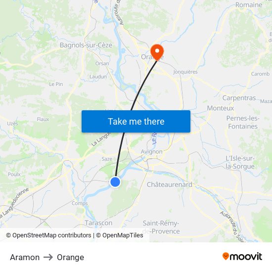 Aramon to Orange map