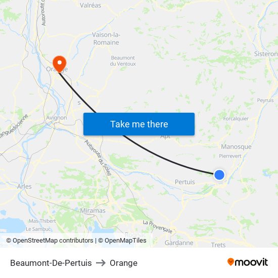 Beaumont-De-Pertuis to Orange map